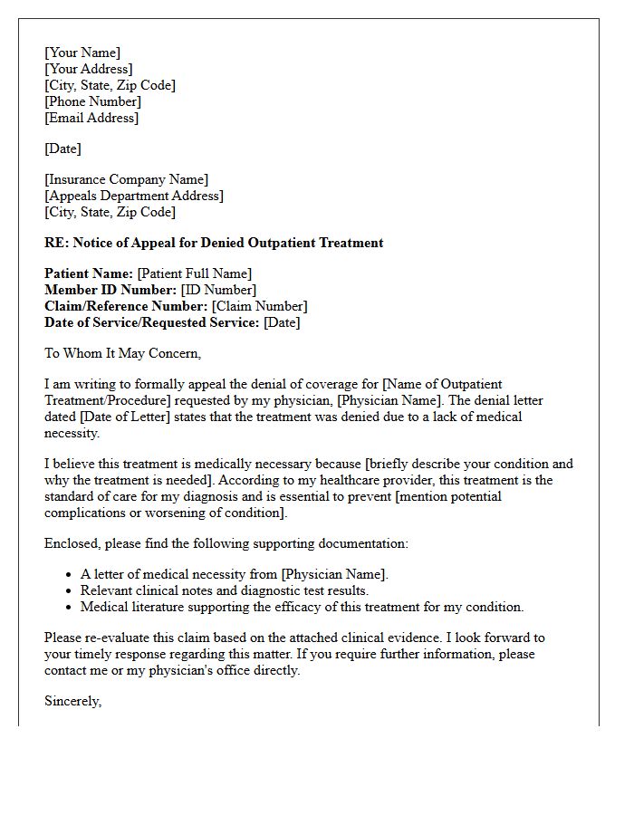 Outpatient Treatment Appeal Letter for Lack of Medical Necessity