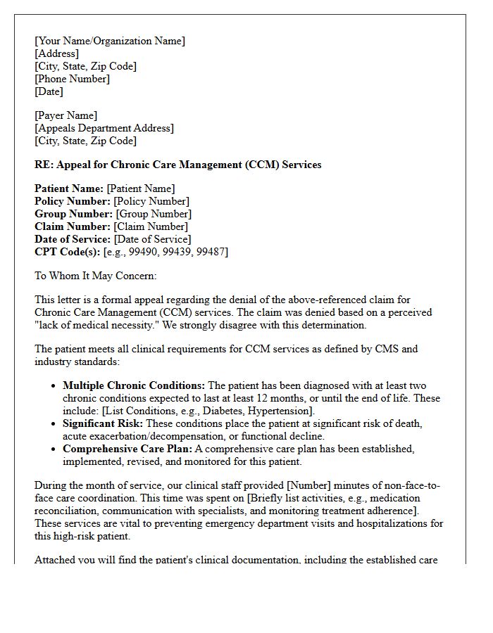 Chronic Care Management Appeal Letter for Lack of Medical Necessity