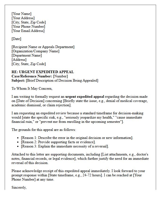 Urgent Expedited Appeal Letter