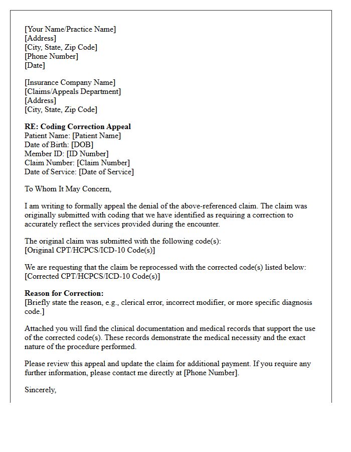 Coding Correction Appeal Letter