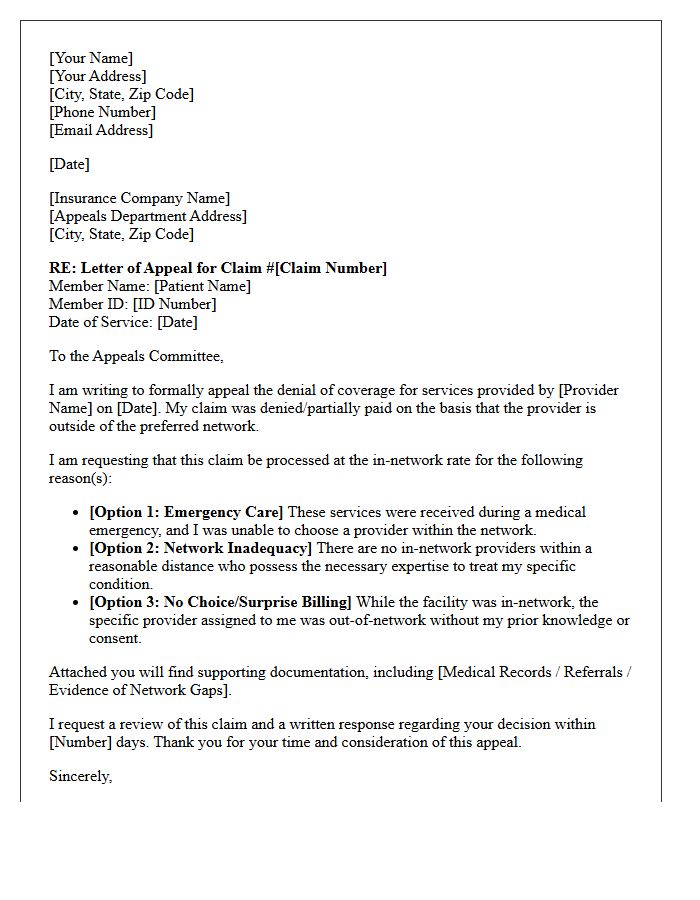 Out-of-Network Provider Appeal Letter