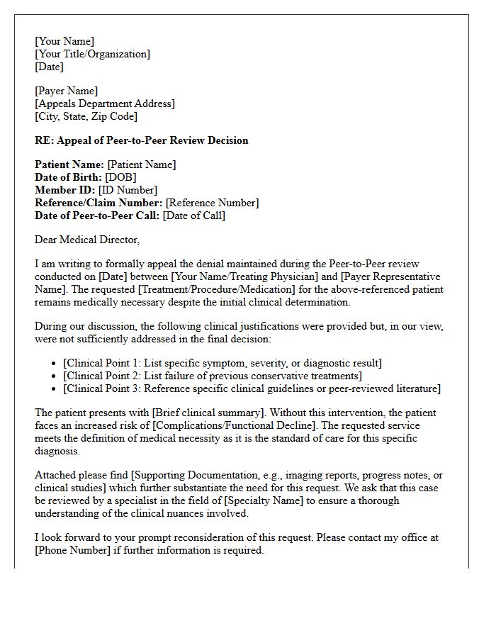 Peer-to-Peer Review Follow-Up Appeal Letter