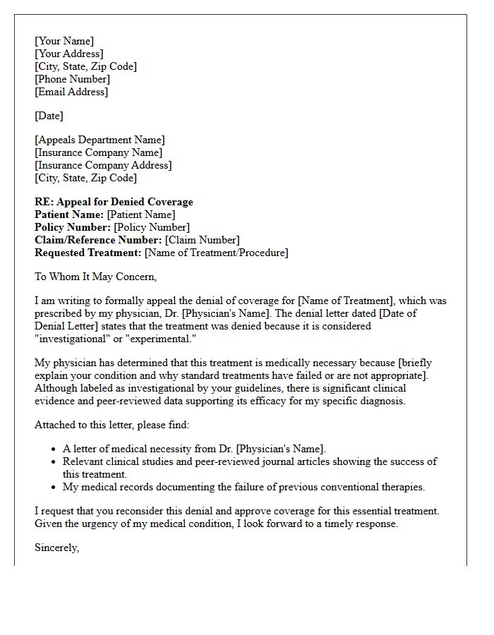 Investigational Treatment Appeal Letter