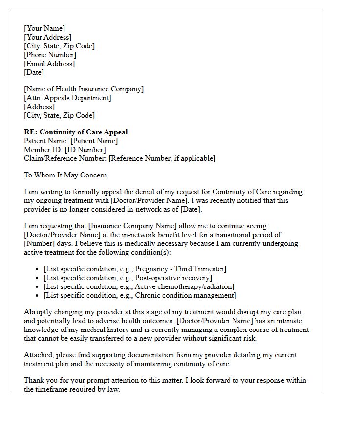 Continuity of Care Appeal Letter