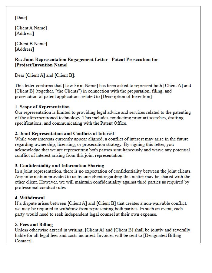 Joint Representation Patent Prosecution Engagement Letter