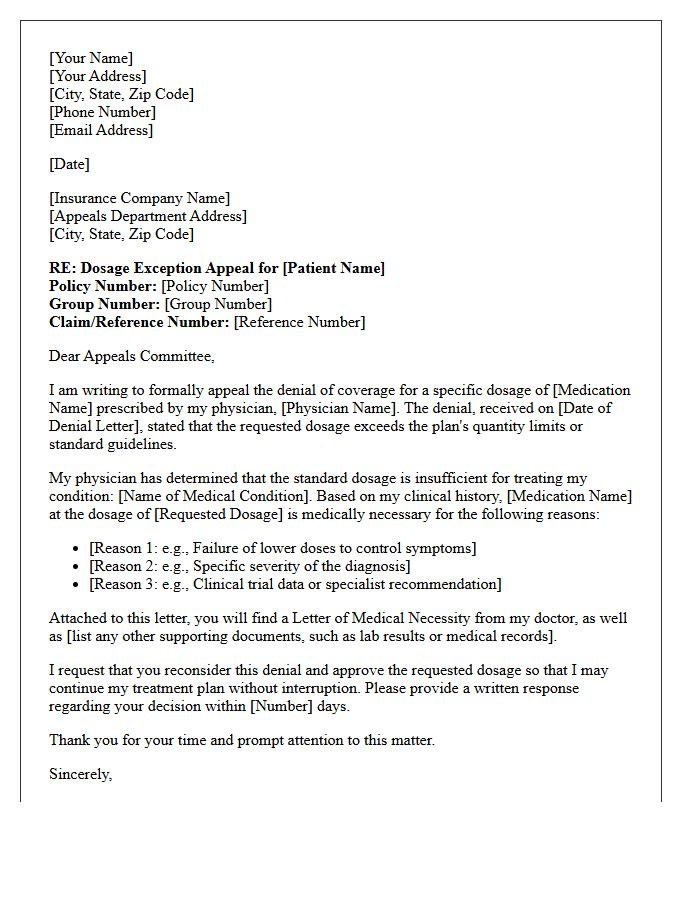 Dosage Exception Appeal Letter