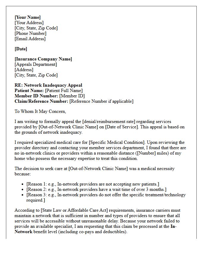 Network Inadequacy Appeal Letter for Out-of-Network Clinic Services