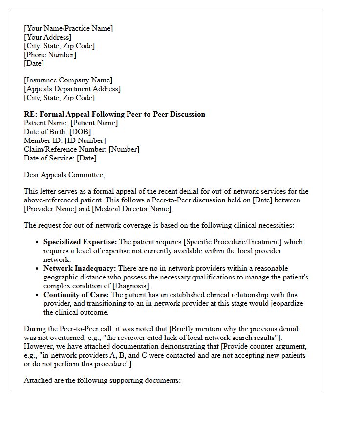 Post Peer-to-Peer Appeal Letter for Out-of-Network Provider Services