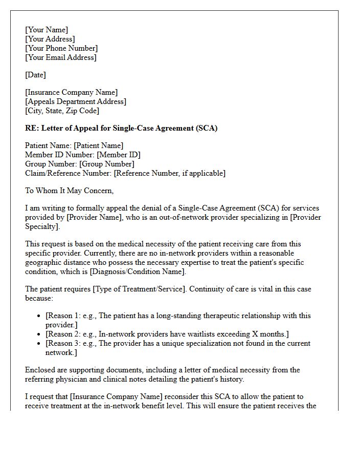 Single-Case Agreement Appeal Letter for Out-of-Network Provider