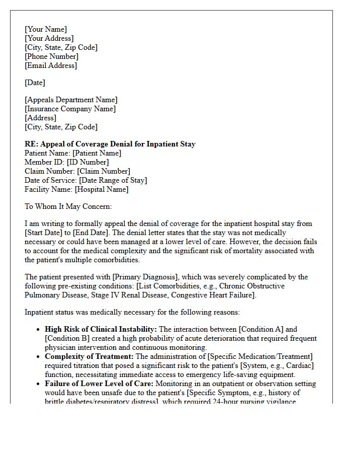 Complex Comorbidities Monitoring Appeal Letter for Inpatient Stay Denial