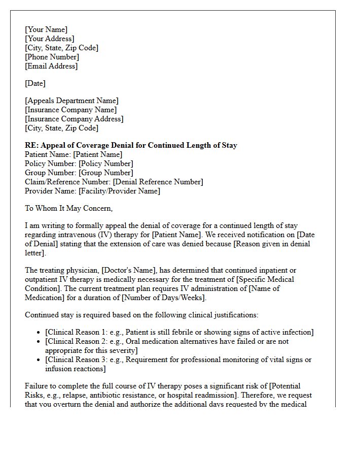 Intravenous Therapy Continuation Appeal Letter for Length of Stay Denial
