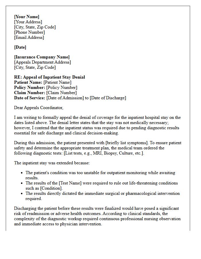 Pending Diagnostic Results Appeal Letter for Inpatient Length of Stay Denial