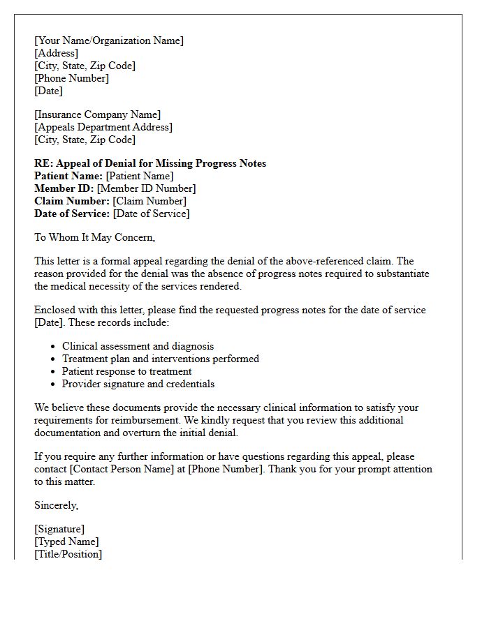 Appeal Letter for Missing Progress Notes Denial