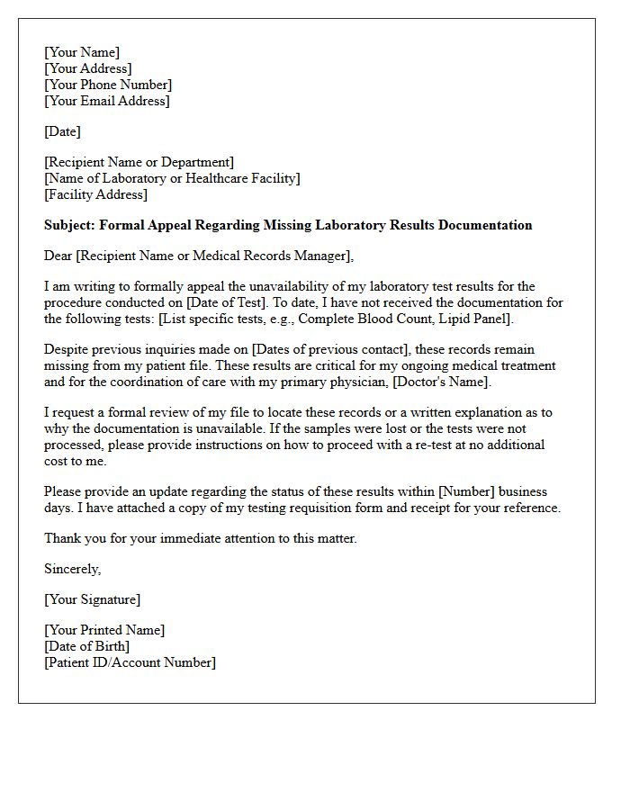 Appeal Letter for Missing Laboratory Results Documentation