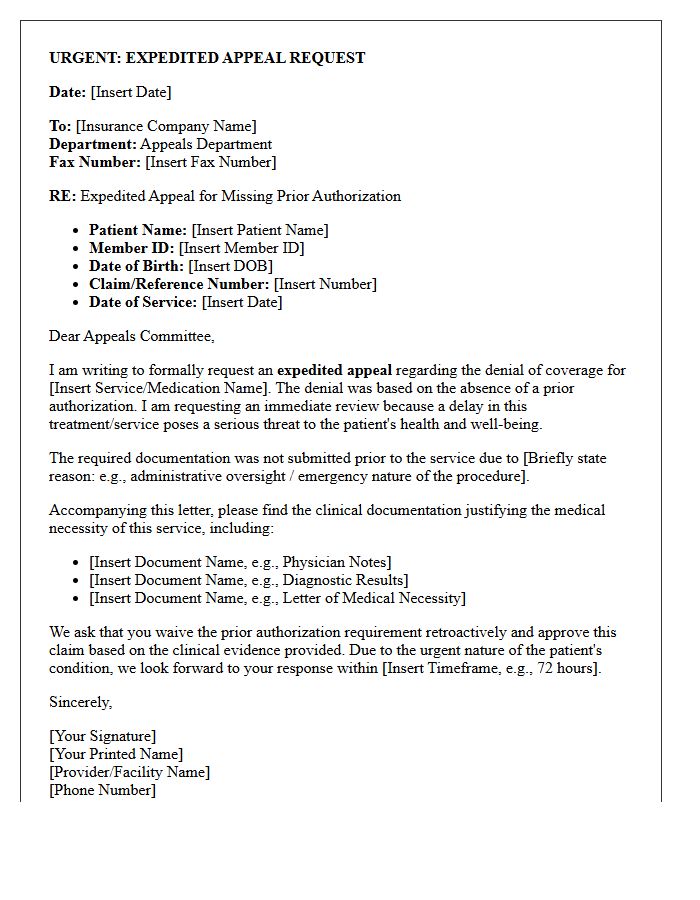 Expedited Appeal Letter for Missing Prior Authorization Documentation