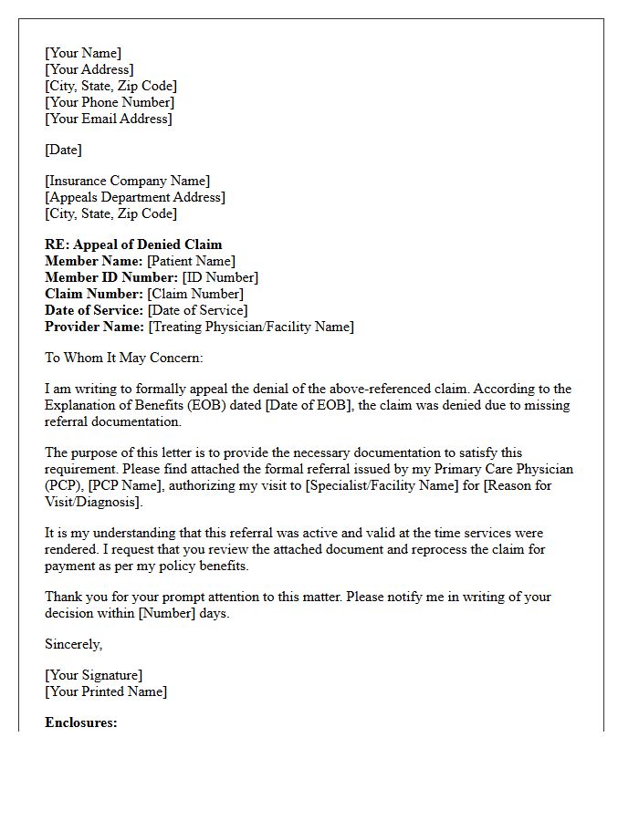 Standard Appeal Letter for Missing Referral Documentation