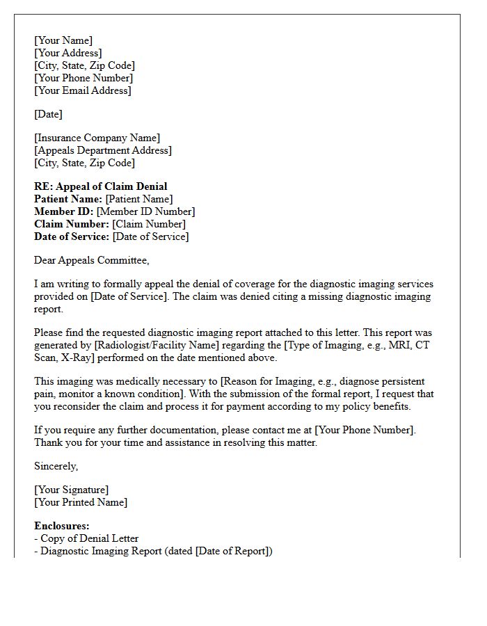 Appeal Letter for Missing Diagnostic Imaging Report Denial