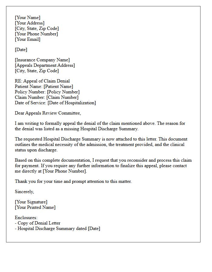 Appeal Letter for Missing Hospital Discharge Summary Denial