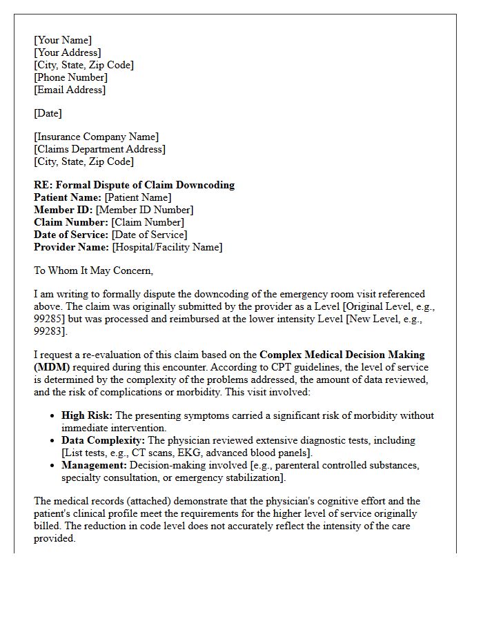 Emergency Room Downcoding Dispute Letter for Complex Medical Decision Making