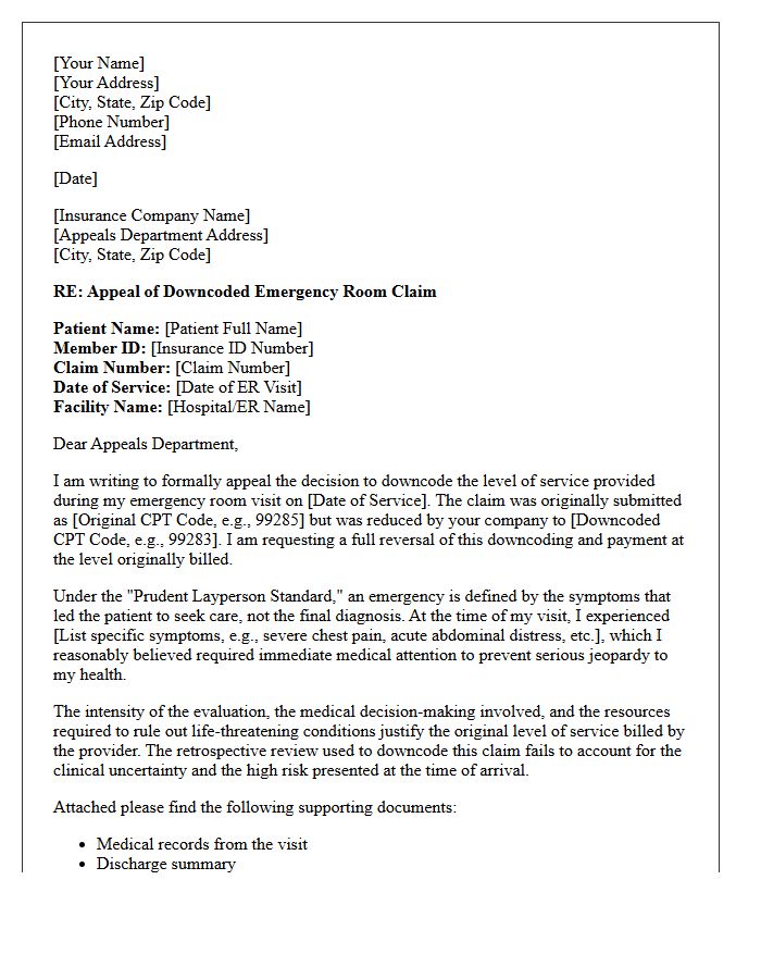 Appeal Letter for Emergency Room Downcoding Reversal Request