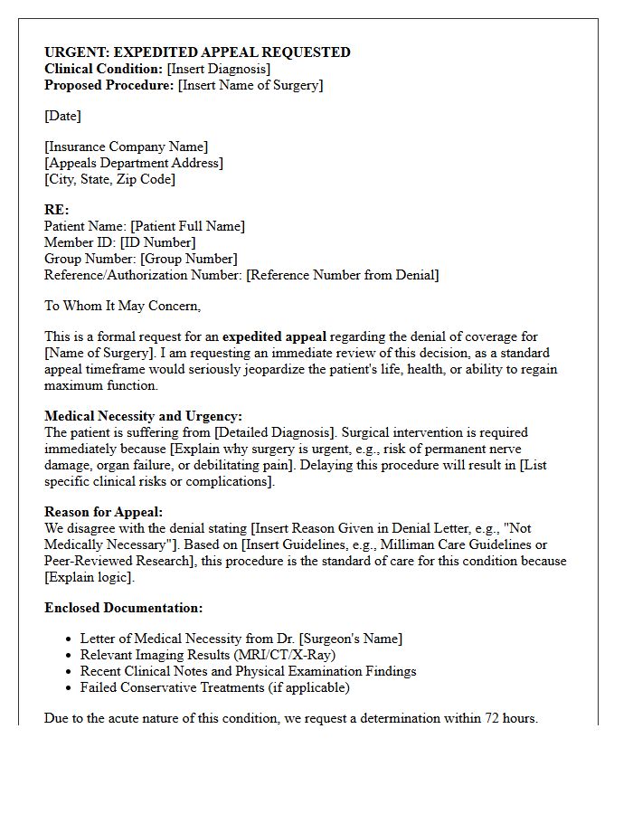 Expedited Appeal Letter for Urgent Surgical Intervention