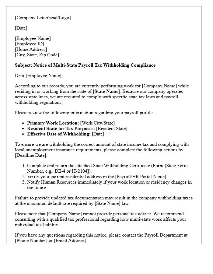 Multi-State Payroll Withholding Compliance Letter