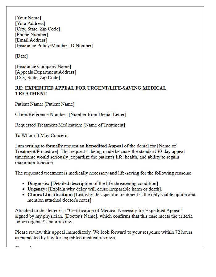 Expedited Appeal Letter for Life-Saving Medical Treatment