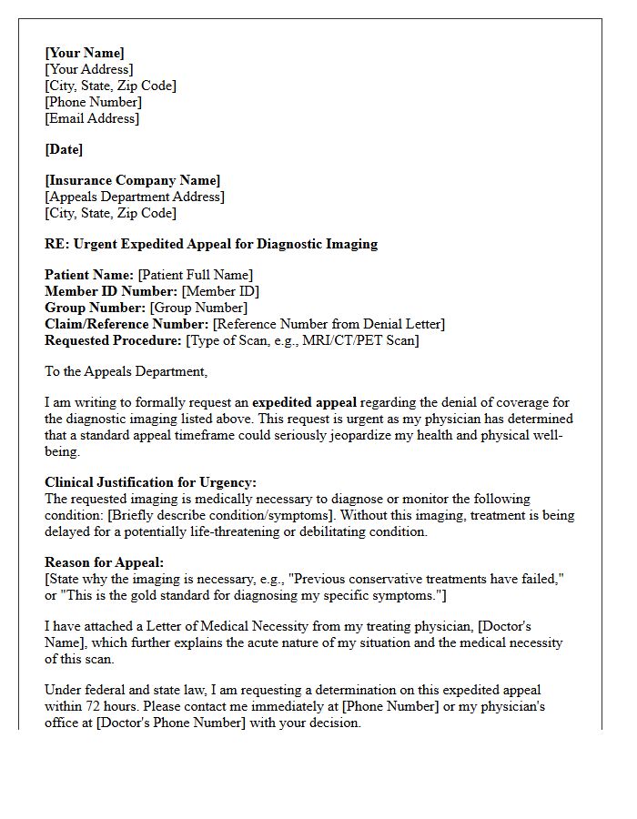 Expedited Appeal Letter for Urgent Diagnostic Imaging Needs