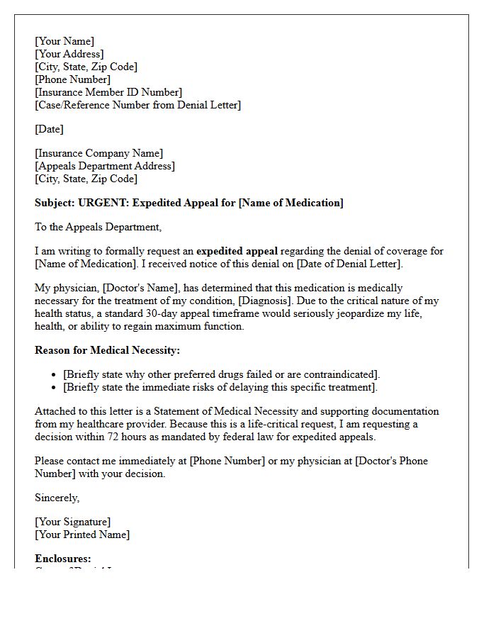 Expedited Appeal Letter for Critical Prescription Medication Approval
