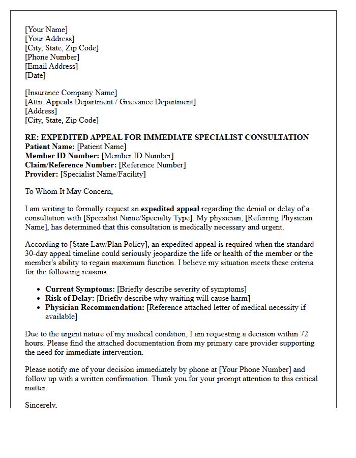 Expedited Appeal Letter for Immediate Specialist Consultation