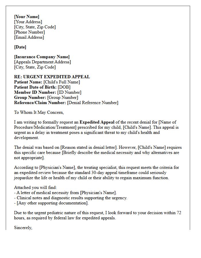 Expedited Appeal Letter for Urgent Pediatric Medical Care