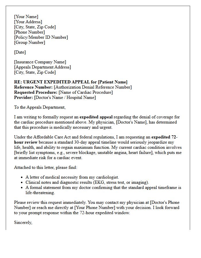 Expedited Appeal Letter for Urgent Cardiac Procedure Authorization