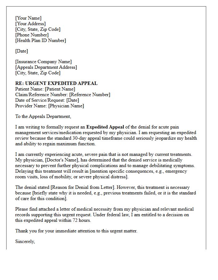 Expedited Appeal Letter for Acute Pain Management Services