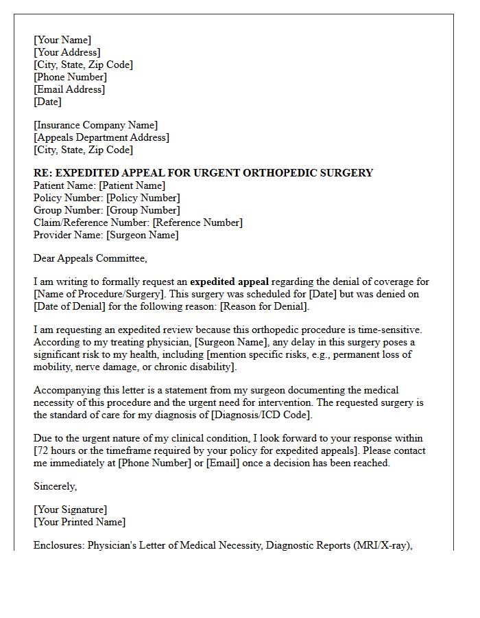 Expedited Appeal Letter for Time-Sensitive Orthopedic Surgery