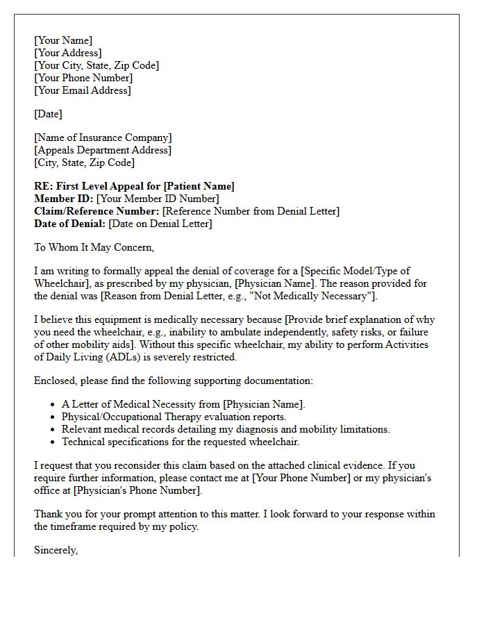 First Level Appeal Letter for Wheelchair Coverage Denial