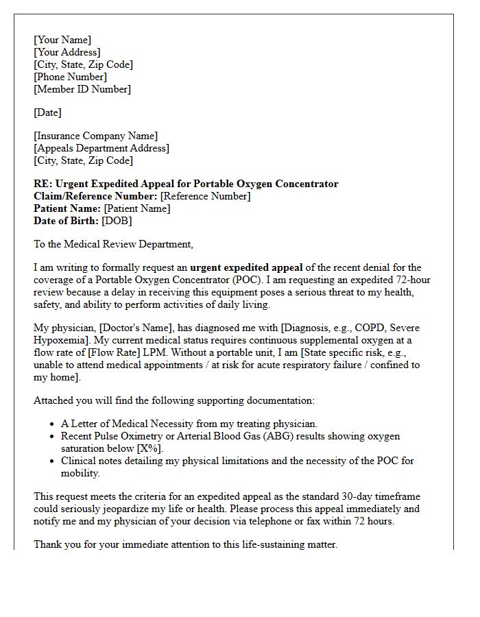 Expedited Appeal Letter for Urgent Oxygen Concentrator Coverage