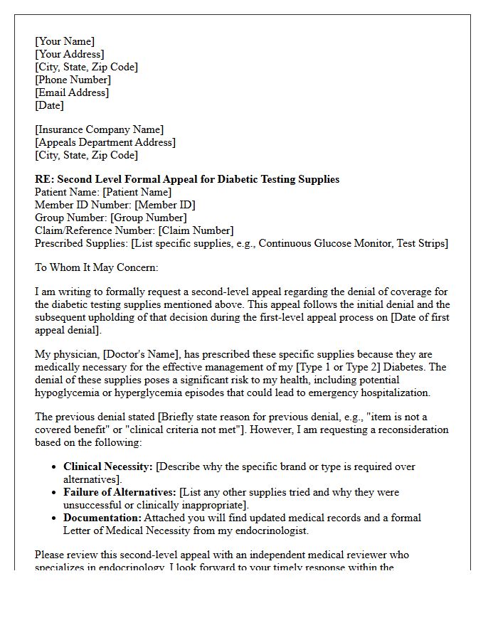Second Level Appeal Letter for Diabetic Testing Supplies