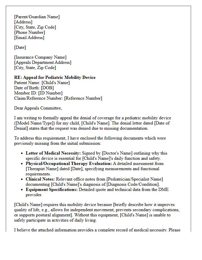 Missing Documentation Appeal Letter for Pediatric Mobility Device