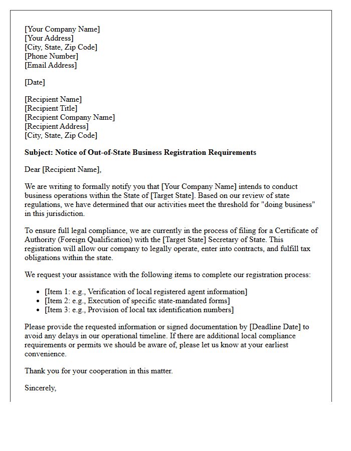 Out-of-State Business Registration Requirement Letter