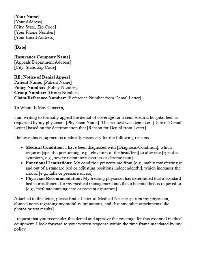 Prior Authorization Denial Appeal Letter for Hospital Bed Coverage