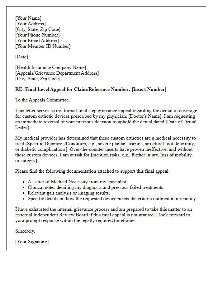 Final Step Grievance Appeal Letter for Custom Orthotic Devices