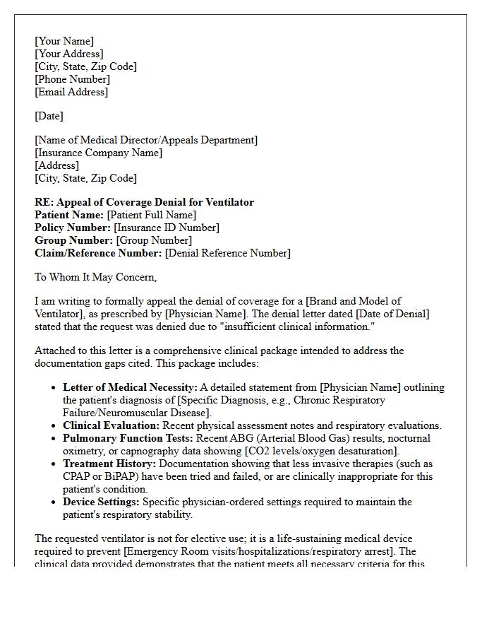 Insufficient Clinical Information Appeal Letter for Ventilator Device