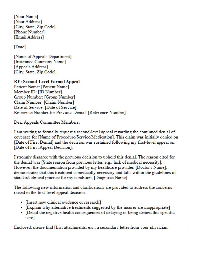 Second-Level Appeal Letter for Sustained Medical Claim Denial