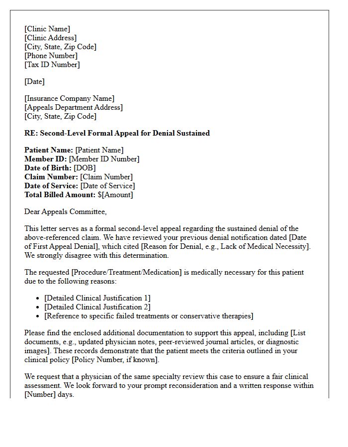 Medical Clinic Second-Level Appeal Letter for Sustained Denial