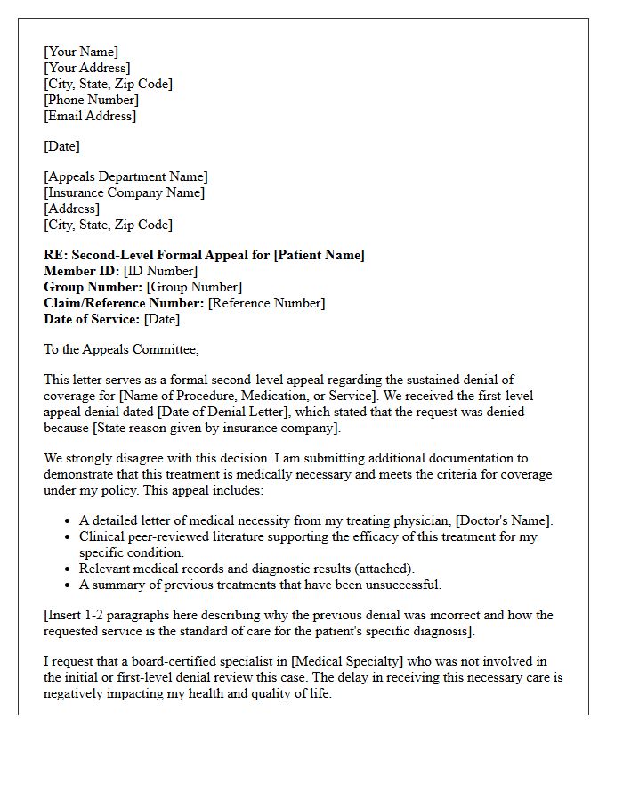 Patient Care Second-Level Appeal Letter for Sustained Denial