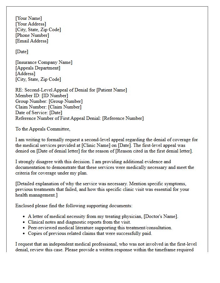 Second-Level Appeal Letter for Denied Medical Clinic Claim