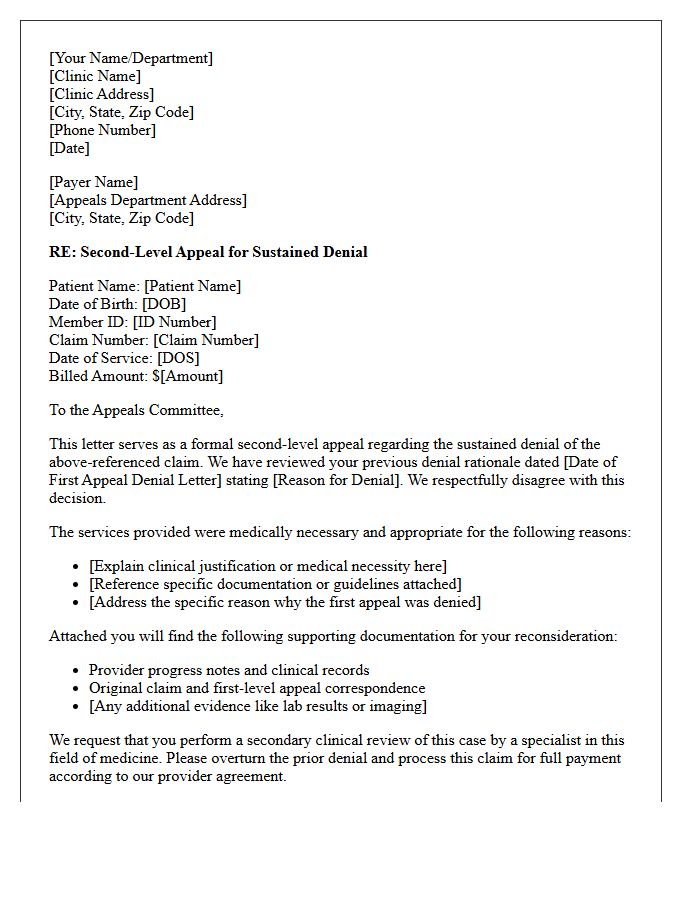 Clinic Billing Sustained Denial Second-Level Appeal Letter