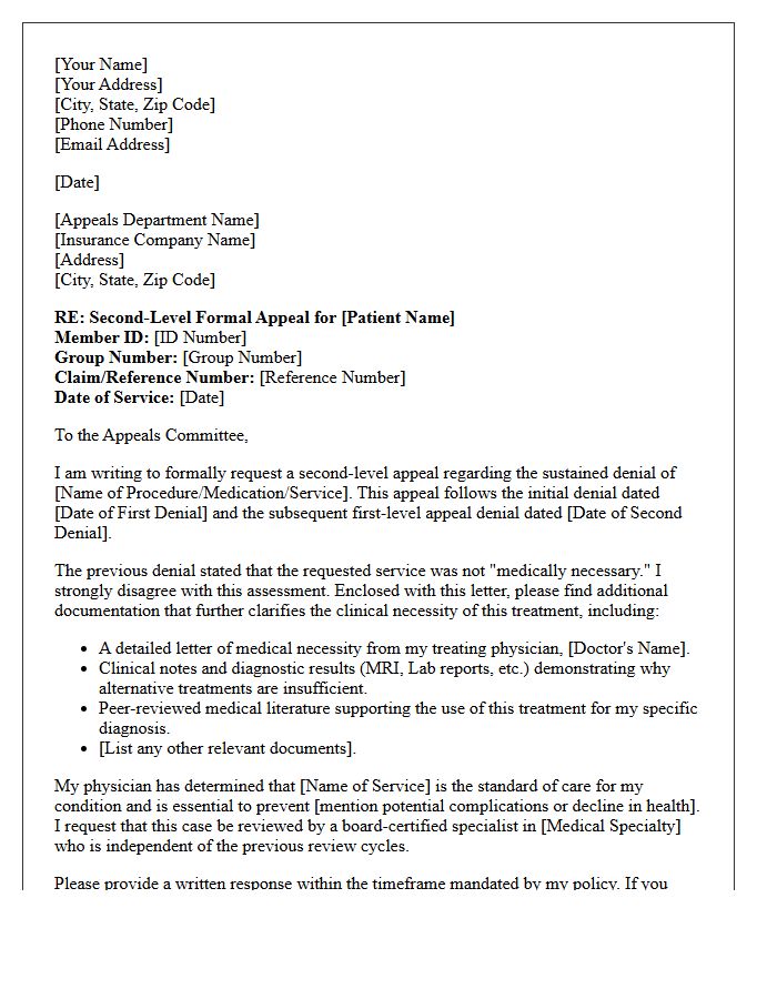 Second-Level Appeal Letter for Sustained Medical Necessity Denial