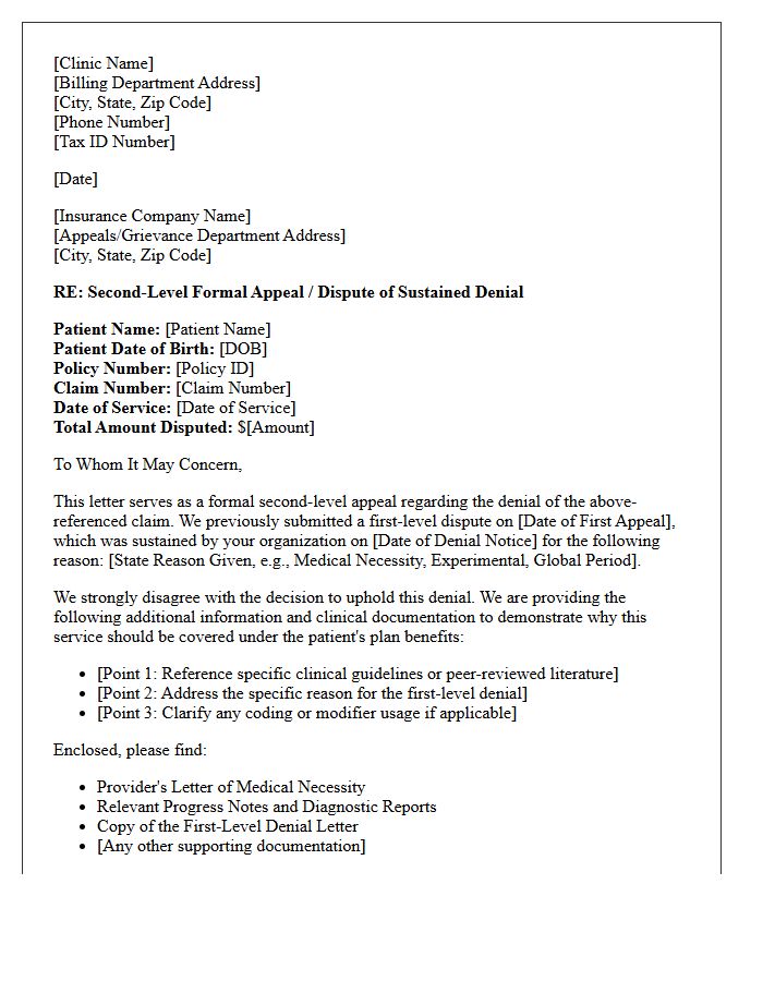 Medical Clinic Sustained Claim Dispute Second-Level Letter