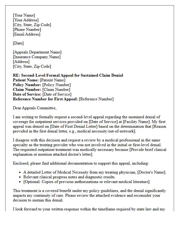 Second-Level Appeal Letter for Sustained Outpatient Claim Denial